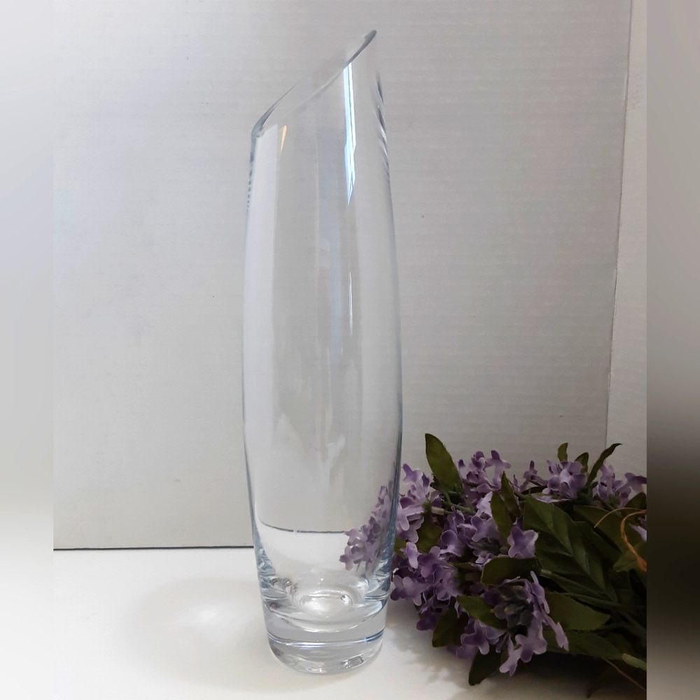 Angled Clear Glass Vase 11 3/4" Tall Modern Floral Decor